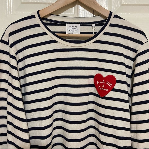 NWT Parisian French Black and White Stripes Heart L’amore Long Sleeve Sweater L - Picture 3 of 8